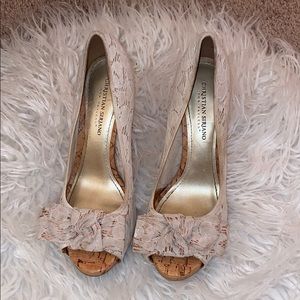 White Lace and Cork Heels